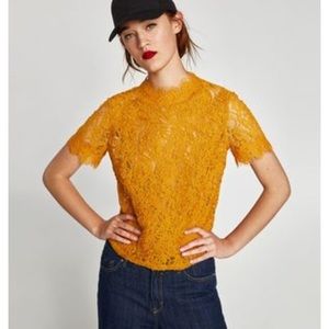 Zara Mustard Embroidered Top